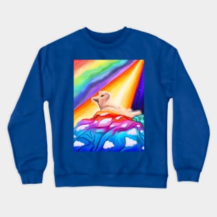 Glowing White Cat Entering Rainbow Bridge Heaven Crewneck Sweatshirt